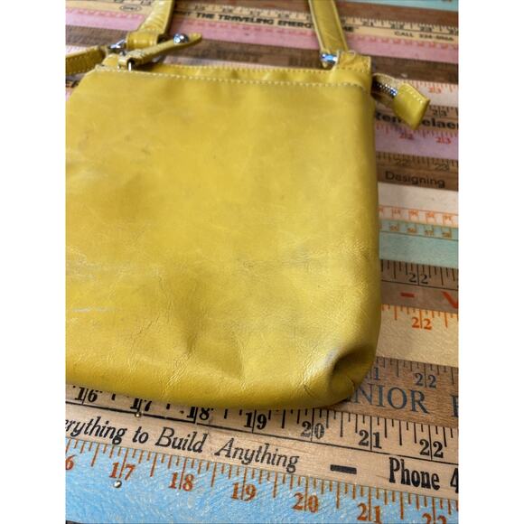 Vintage HOBO Int Crossbody Purse Vibrant Yellow Leather Silver Hardware Bag - Picture 10 of 11